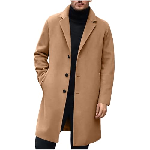 UHouse Wollmantel Herren Mantel Wolle Lang Elegant Wintermantel Business Herrenmantel Lange Winterjacke Männer Mäntel Übergangsmantel Herbst Trenchcoat Einfarbig Herbstmantel Khaki XL von UHouse