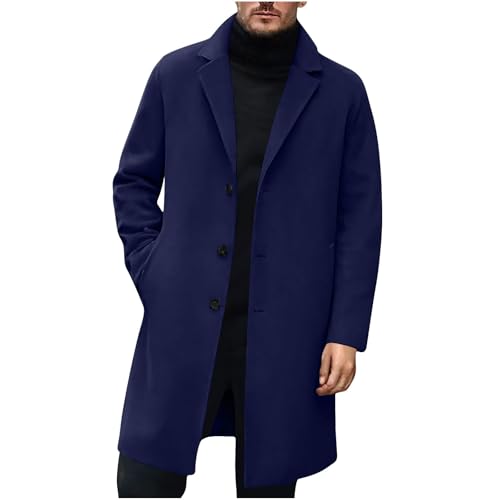 UHouse Wollmantel Herren Mantel Wolle Lang Elegant Wintermantel Business Herrenmantel Lange Winterjacke Männer Mäntel Übergangsmantel Herbst Trenchcoat Einfarbig Herbstmantel Marineblau L von UHouse
