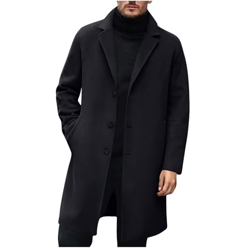 UHouse Wollmantel Herren Mantel Wolle Lang Elegant Wintermantel Business Herrenmantel Lange Winterjacke Männer Mäntel Übergangsmantel Herbst Trenchcoat Einfarbig Herbstmantel Schwarz S von UHouse