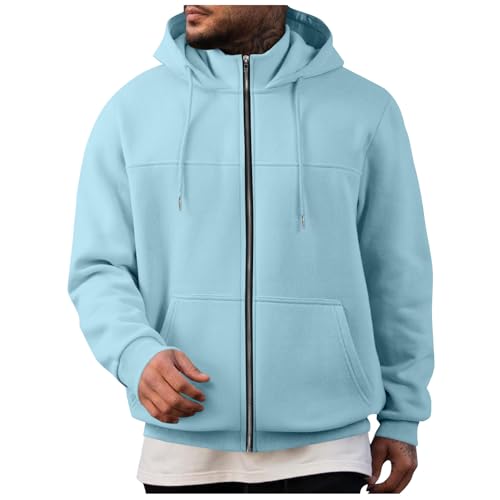 UHouse Zip Hoodie Herren Baumwolle Sweatjacke mit Kapuze Freizeit Pullover Zipper Hoody Männer Sport Kapuzenpullover mit Reissverschluss Einfarbig Kapuzenjacke Herbst Winter Hellblau L von UHouse