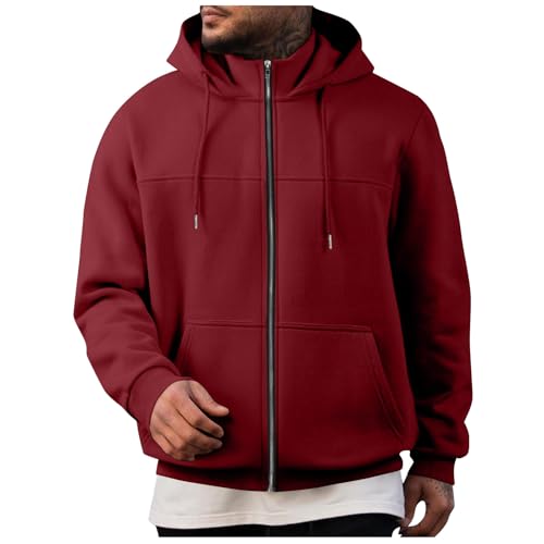 UHouse Zip Hoodie Herren Baumwolle Sweatjacke mit Kapuze Freizeit Pullover Zipper Hoody Männer Sport Kapuzenpullover mit Reissverschluss Einfarbig Kapuzenjacke Herbst Winter Weinrot XXL von UHouse
