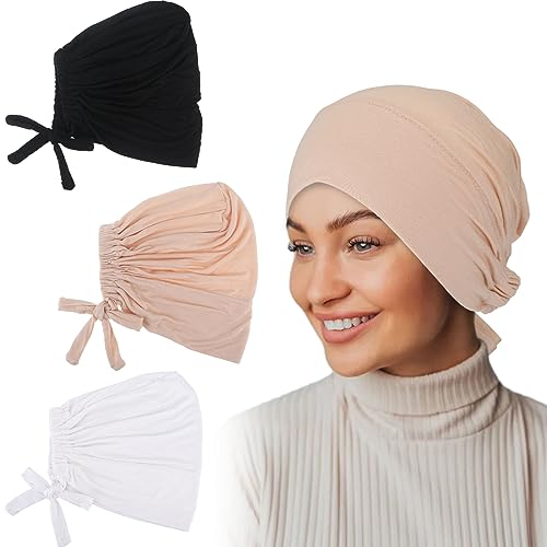 3 Stück Turban Damen Frauen Undercap Hijab Unterschal Hijab, Frauen Muslimischen Kopftuch Beanie, Islamische Muslimische Hijab Cap mit Tie Back Solid Color Hijab Mütze Schlafmütze Kopftuch Chemo von UICCVOKK