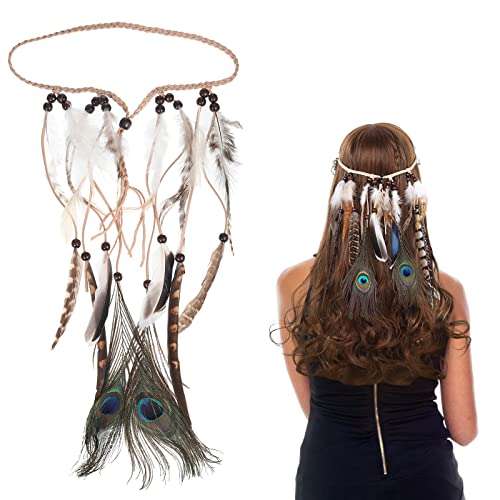 Indianer Kostüm Damen Hippie Boho Haarband Haarschmuck Hippie Kostüm Indianer Stirnband Damen StirnbäNder Pfau Haarschmuck Indianer Stirnband Federn Boho für Frauen Karneval Festival (Typ 1) von UICCVOKK