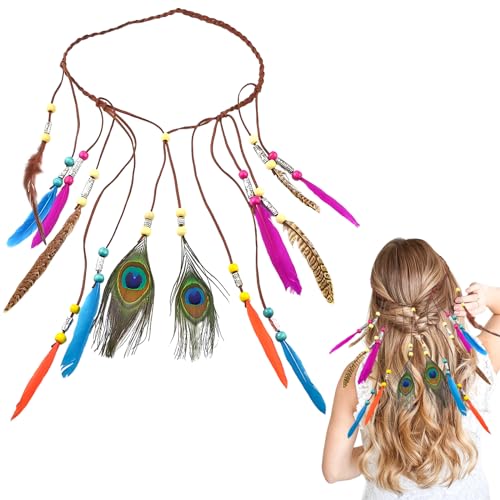 Indianer Kostüm Damen Hippie Boho Haarband Haarschmuck Hippie Kostüm Indianer Stirnband Damen StirnbäNder Pfau Haarschmuck Indianer Stirnband Federn Boho für Frauen Karneval Festival (Typ 3) von UICCVOKK