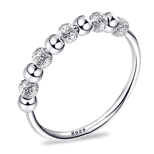 Spinner Bead Ringe Anxiety Ring 925 Sterling Silber Fidget Ring mit gefrosteten Perlen Angstringe für Angst Zappeln Stapelring für Angst Stressband Ring Angstringe (57(18.1)) von UICCVOKK
