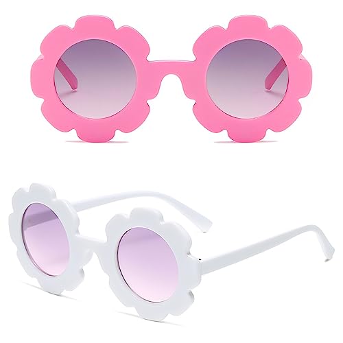 UICCVOKK Kinder Sonnenbrillen Blumen Geformt Brille Sonnenbrille Kinder, 2 Stück Süß Runde Sonnenbrille Baby Party Brillen Hawaiian Tropical Sonnenbrillen UV 400-Schutz, Party Blumenbrille für Kinder von UICCVOKK