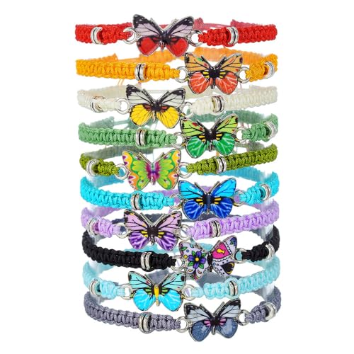 UICCVOKK10 Stück Freundschaftsarmbänder,Armbänder Kinder mit Schmetterling Anhänger, Einstellbare Geflochten Armbänder Mädchen, Kindergeburtstag Gastgeschenke für mädchen geschenke von UICCVOKK