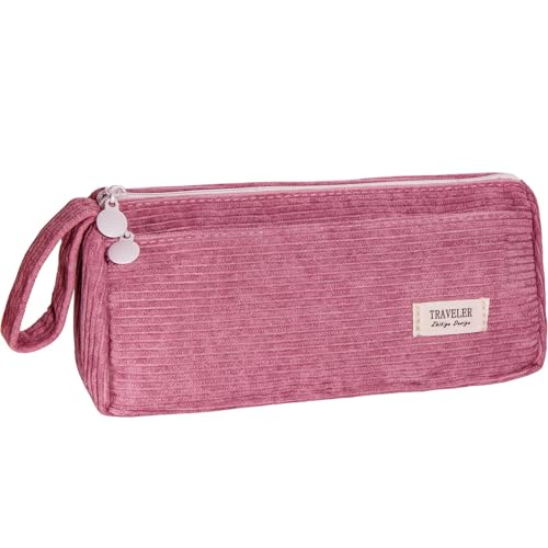 UICerland Mäppchen Cord-Stoff, Federmäppchen Stiftetasche Pencil Case für Mädchen Teenager Federtasche Stiftetasche Schulmäppchen für Schule Büro(Rosa) von UICerland
