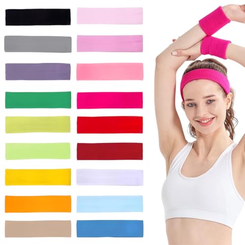 18 Stück Stirnband Damen Sport, Haarband Haarbänder Damen Herren Antirutsch Stirnbänder Elastisch Headband Unisex Hair Band Sport Yoga Workout Laufen Fitness Gym Haarschmuck von UIEXAY