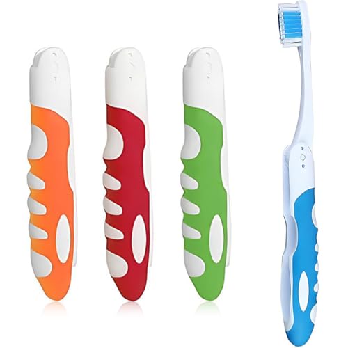 Klappbare Reisezahnbürste Travel Toothbrush, 4 Stück Reisezahnbürste, Ideal für Reisen Camping oder Unterwegs für Erwachsene ＆ Kinder (Rot, Blau, Grün, Orange) von UIEXAY