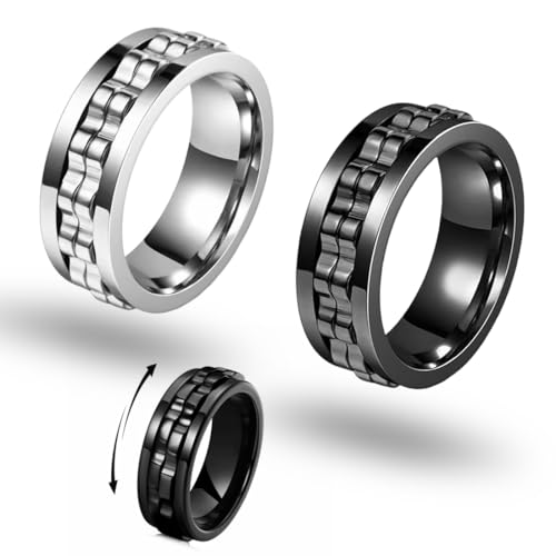UIEXAY 2 Stück Fidget Ring Für Erwachsene - Drehbarer Anti Stress Ring In Schwarz Und Silber, Hochwertiger Edelstahl Spinner Mit Rotationsmechanismus Gegen Angst Und Nervosität von UIEXAY