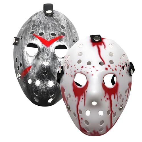 UIEXAY 2 Stück Horror Mask Halloween-Kostüm Hockeymaske Party Cosplay Requisiten Totenkopf Maske von UIEXAY