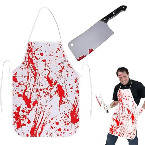 UIEXAY 2-Teiliges Set Halloween Blutige Schürze, Blutige Schürze Mit Blutiges Messer Dekoration Party Verkleiden Metzger Halloween Kostüm Für Damen Herren Erwachsene von UIEXAY