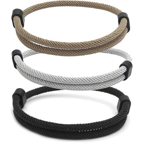 UIEXAY 3 Stück Armband Herren Schwarz Segeltau Surferarmband, Handgemacht Surfer Armband Paracord Für Männer Und Damen Nautic Seil Armband Einstellbar Geflochtenes Armbänder von UIEXAY