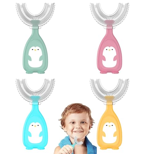 UIEXAY 4 Stück Zahnbürste Kinder, Kinderzahnbürste U-Form, Weicher Bürstenkopf aus Silikon, 360 Grad Zahnreinigung Kinder, Massage-Zahnfleisch, Rundumreinigung, Cartoon Design 2-6 Jahre Alt von UIEXAY