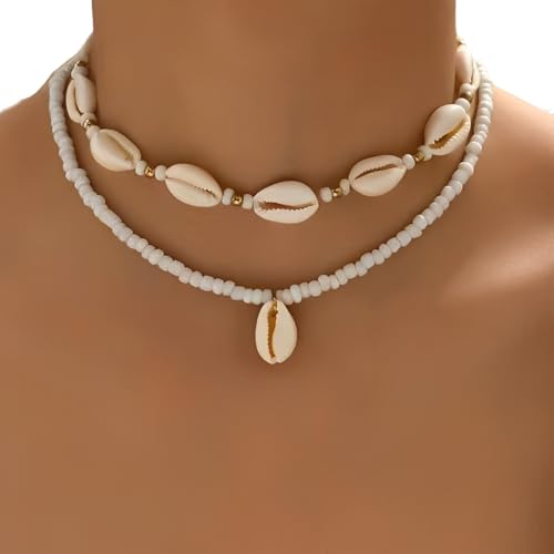UIEXAY Boho Muschelkette Damen, Meerjungfrau Schmuck Für Urlaub Und Strand, Elegante Muschel Kette Für Damen Im Strandlook, Muschel Schmuck Für Den Sommerstil von UIEXAY