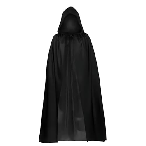 UIEXAY Halloween Schwarzer Kapuzenumhang Sensenmann Mantel Schwarzer Teufelsumhang Cosplay Abschlussball Party Halloween Maskerade Erwachsene Kinder Fancy Kostüm(90Cm) von UIEXAY
