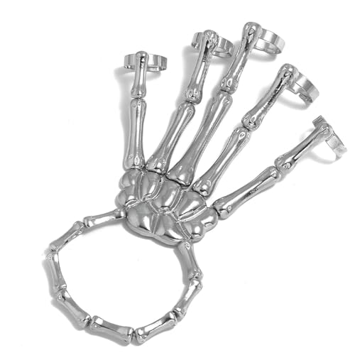 UIEXAY Punk-Finger-Ring-Link-Armband, Halloween Armband Für Frauen, Hip Hop Punk Vielseitig Fünf Finger Ring Armband, Handgeschirr Slave-Armband Unisex Einstellbar Armband Armreifen Für Partei von UIEXAY
