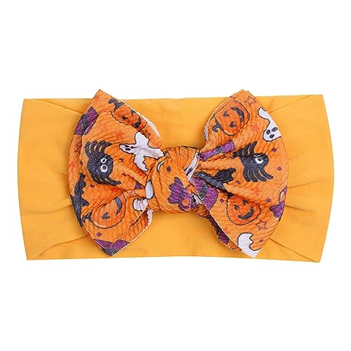 Baby Mädchen Schleifen Stirnband Kleinkind Halloween Kürbis bedruckte Schleife Haarbänder Baby Turban Stirnband Säugling Mädchen Baumwolle Stirnbänder (Gelb, Einheitsgröße) von UIFLQXX