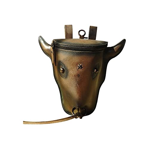 Head Layer Leder-Gürteltasche für Herren, Retro-Stil, coole Kuhkopf-Hängetasche, Hüftgurt, Handytasche, Leder-Bull-Kopf-Bauchtasche, Handytasche, Gürteltasche für Handy, braun, Einheitsgröße von UIFLQXX