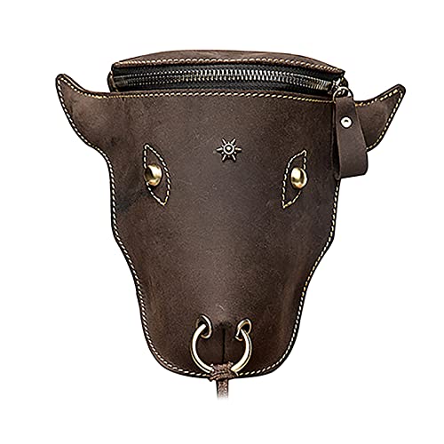 Head Layer Leder Leder Gürteltasche Herren Retro Cool Kuh Kopf Hängende Tasche Tragen Taille Gürtel Handytasche Leder Bull Head Fanny Pack Telefon Fall Taille Packs für Telefon, coffee, Einheitsgröße von UIFLQXX