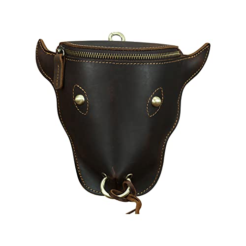 Head Layer Leder Leder Hüfttasche Herren Retro Cool Kuh Kopf Hängende Tasche Tragen Taille Gürtel Handytasche Leder Bull Head Fanny Pack Handyhülle Laufen Taille Packs für Männer, coffee, von UIFLQXX