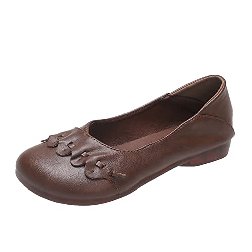 Modische, einfarbige Lederspitze, atmungsaktiv, flach, Freizeitschuhe für Damen, Arbeit, Freizeit, leichte Wanderschuhe, braun, 39 EU von UIFLQXX