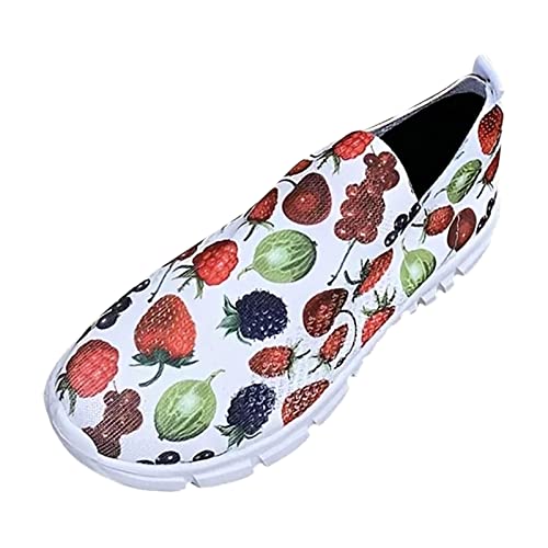 Modischer Frühling und Sommer, Damen-Sportschuhe, flache Unterseite, leichtes Slip-On-Mesh-Netzgewebe, atmungsaktiv, bequem, Erdbeere, Trauben und Früchte, rot, 38 EU von UIFLQXX