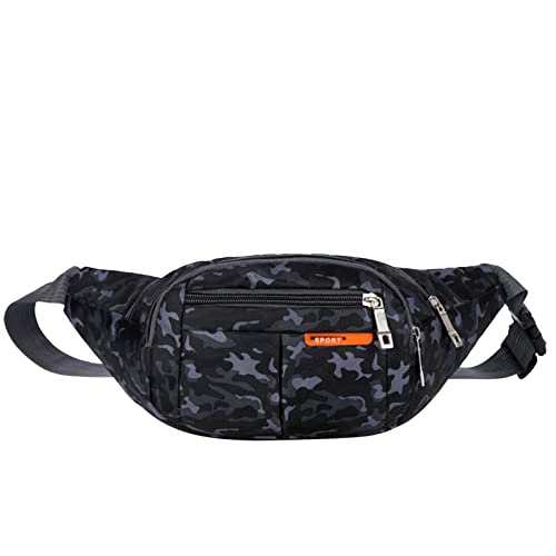 Neue Sport Bauchtasche Tragbare Nylon Stilvolle Fanny Pack Camouflage Sport Taille Taschen für Damen und Herren Große Laufgürtel Taille Pack, Schwarz , Einheitsgröße von UIFLQXX