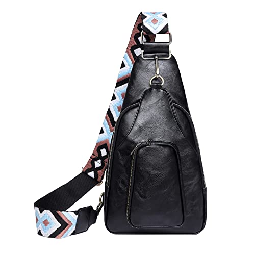 Sling Bag for Women Leather Small Fanny Pack Crossbody Bags Chest Bag for Women Aktentasche Handtaschen for Women Multi Pocket Chest Bag, Schwarz , Einheitsgröße, Reiserucksäcke von UIFLQXX