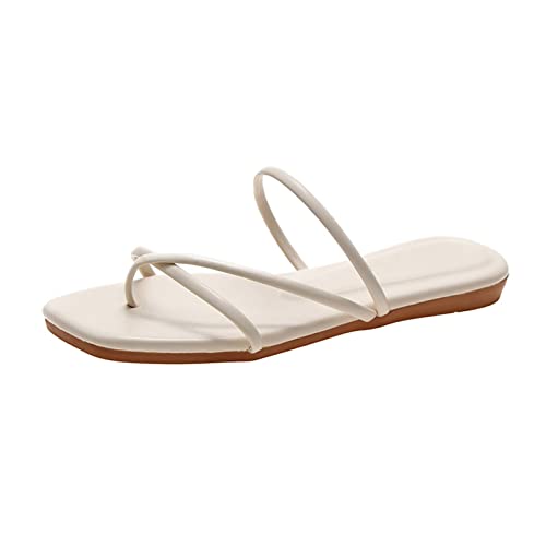 UIFLQXX Bequeme Mode-Sandelholz-flache Sommer-Frauen-einfache Kreuz-beiläufige Sandelholz-Schuh-Gürtel-Frauensandalen Damen Blockabsatz Sandalen von UIFLQXX