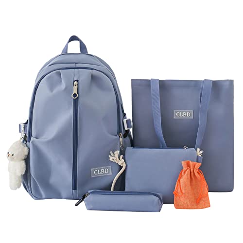 UIFLQXX Damen-Rucksack-Schultaschen-Set, 5-teilig, Rucksack + Tragetasche + Geldbörse + Federmäppchen + Musselintasche, Reisetasche, Laptoptasche, Rucksack für Schule, Arbeit, für Frauen mit von UIFLQXX