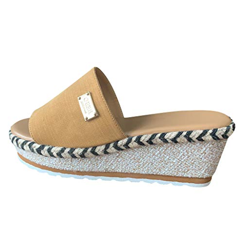 UIFLQXX Espadrilles Damen-Sandalen mit Keilabsatz, Schlupfsandalen, Sommer, rutschfest, Plateau, Strandschuhe, Beige mit Keilabsatz, niedriger Keilabsatz für Damen, coffee, 40 EU von UIFLQXX