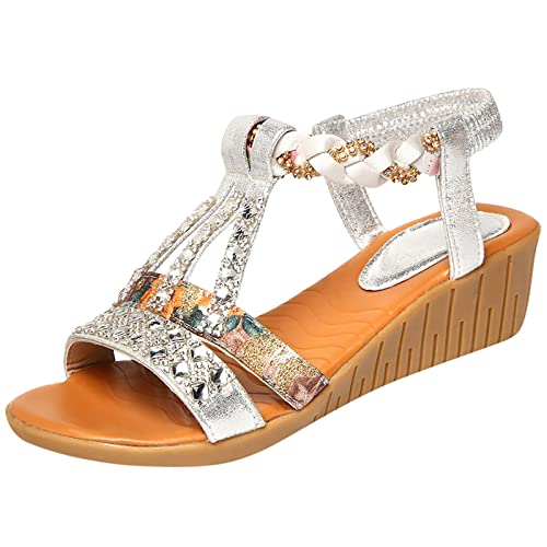 UIFLQXX Frauen Herren Sommer kristallklare Strand-Schuhe Römischen Sandalen Sandaletten Damen (Silver, 34) von UIFLQXX
