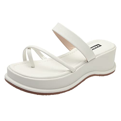 UIFLQXX Sommer Sandalen Pinch Toe Keilabsatz dicke Sohle einfarbig offene Zehe lässig bequem Damen Flache Sandalen Sandalen für Frauen mit Fußgewölbeunterstützung von UIFLQXX