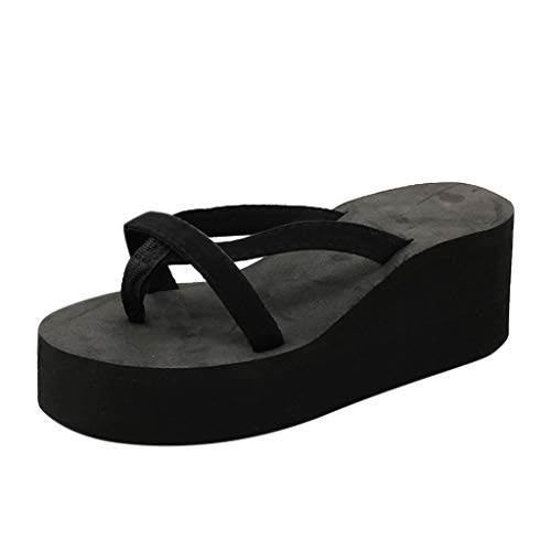 mit dicken Beinen Strand Sandalen Damen Keil High-Heeled Farbe Flip-Flops Solide Damen Slipper Flip Flop Heels für Frauen elegant, Schwarz , 39 EU von UIFLQXX