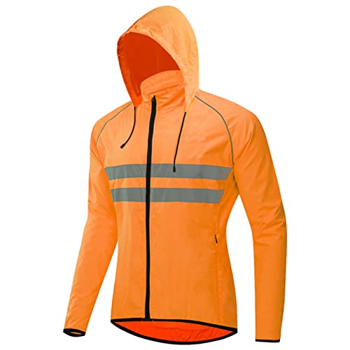 UIHECTA Fahrradjacke Herren Windjacke Wasserdicht Atmungsaktiv - Fahrrad Regenjacke Windbreaker mit Kapuze, Sportliche Reflektierend Leichte Laufjacke für Radfahren MTB Laufen Wandern,Orange,XXL von UIHECTA