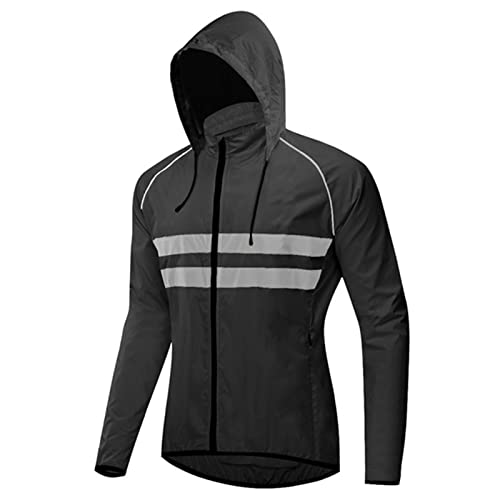 UIHECTA Fahrradjacke Herren Windjacke Wasserdicht Atmungsaktiv - Fahrrad Regenjacke Windbreaker mit Kapuze, Sportliche Reflektierend Leichte Laufjacke für Radfahren MTB Laufen Wandern,Schwarz,L von UIHECTA