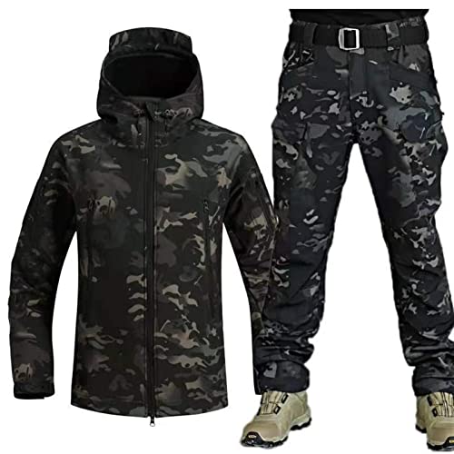 UIHECTA MilitäRische Softshell AnzüGe, Taktische Jacke Und Hose FüR Herren, Wasserdichter Armee Kampfanzug, Jagdbekleidung, Wasserdicht, Leicht, Draussen, Kapuzenpullover, Hose,002,SIZE: L von UIHECTA