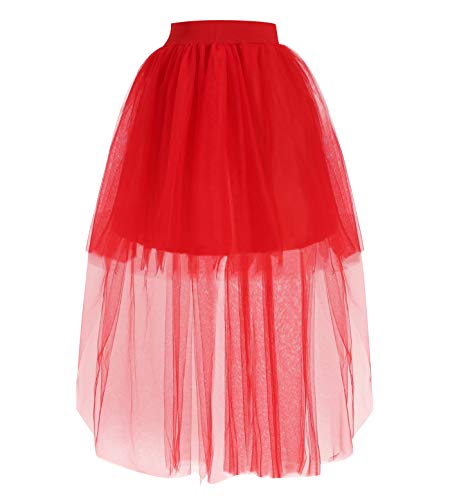 Tüllrock Damen Lang Tüll Röcke Tutu Rock Tütü Petticoat Unterrock Tüllröcke Outfit Karneval Ballett Tütüs Kostüm Erwachsene Prinzessin Fasching 50er Rockabilly Tüllröckchen Party Hochzeit Vintage Rot von UIILO