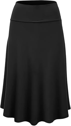 UIILO Damen Lange Elastischer Einfarbig Täglich Faltenrock Elegant Röcke Freizeitrock Damen Hohe Taille Swing Casual Skirt(Schwarz,M) von UIILO