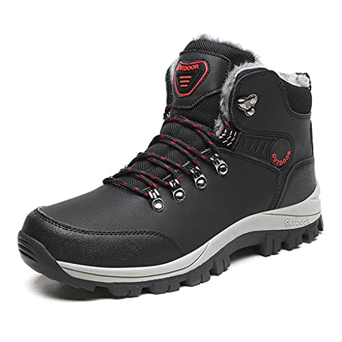 UIKGITP Herren Leichte Schneestiefel Männer Winter Warme Futter Anti-Rutsch Mid Top Leder Sneaker für Wandern Arbeiten Fahren Outdoor Trekking Wanderschuhe von UIKGITP