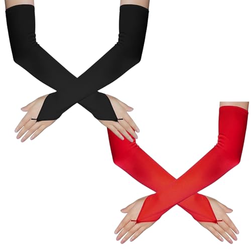 UILYNIU 2 Paar Lange Handschuhe Damen, Satin Abendhandschuhe Ellenbogen Oper Handschuhe Erwachsene, Elegant 1920er Kostüm Party Handschuhe für Frauen Mädchen Halloween Karneval (50CM, L) von UILYNIU