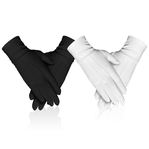 UILYNIU 2 Paar Parade Handschuhe für Herren, Smokinghandschuhe Anzughandschuhe, Etiquette Handschuhe Inspektionshandschuhe für Formelle Smoking Cosplay Schmuckinspektion Ehrengarde (2 Farben) von UILYNIU