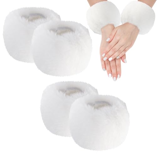 UILYNIU 2 Paar Pulswärmer Kunstpelz Armstulpen Warmers Handgelenk Manschetten für Damen Mädchen Winter Weihnachts Dekoration Stretchy Pelz Handgelenk Ring Arm Warm für den Winter Weiß von UILYNIU
