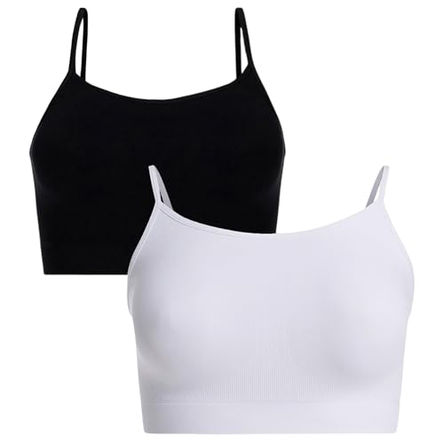 UILYNIU 2 Stück Crop Tank Top Vest Tops Women, Ärmellos Sommer Oberteile Slim Fit Sport Bauchfreie Tops, Cami Crop Top mit Spaghetti Träger Basic Camisole for Sport Yoga Gym Going Out (Schwarz, Weiß) von UILYNIU