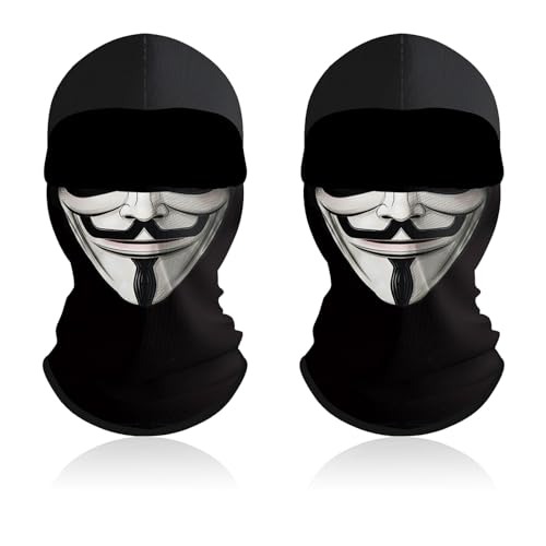 UILYNIU 2 Stück Geisterbalaclava Sturmhauben Gesichtshaube Skimaske Motorradmaske Vollmaske Schal Winddicht Multifunktional Halloween Cosplay Skimaske (DE/NL/SE/PL, Alphanumerisch, M, L, Schwarz) von UILYNIU