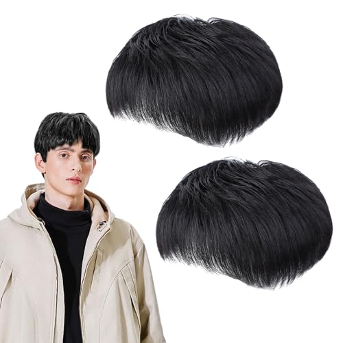 UILYNIU 2 Stück Herrenperücke Herren-Haaransatz-Ersatzhaarteil Herren Perücke Herren Schwarz Kurz Haare Layered Perücken Halloween Party Men Wigs Daily Wear Mottoparty Fasching von UILYNIU