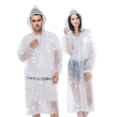 UILYNIU 2 Stück Regenmantel Eva Travel Transparent Regenponcho, Regenponcho Wasserdicht, Unisex Wiederverwendbar Regenmantel, Regenjacke Festival Regenmantel, Regenjacke Wandern Trekking (Weiß) von UILYNIU
