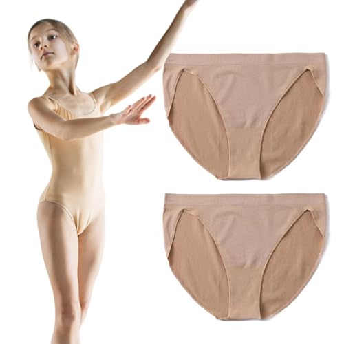 UILYNIU 2er-Pack Ballett Dance Slip Panty Tanzen Unterwäsche,Mädchen Unterhosen Tanz Baumwolle Unterwäsche Slips Ballet,Gymnastik-Unterhosen, Nahtlose Höschen für 8–14 Jahre alte Mädchen (Hautfarbe) von UILYNIU